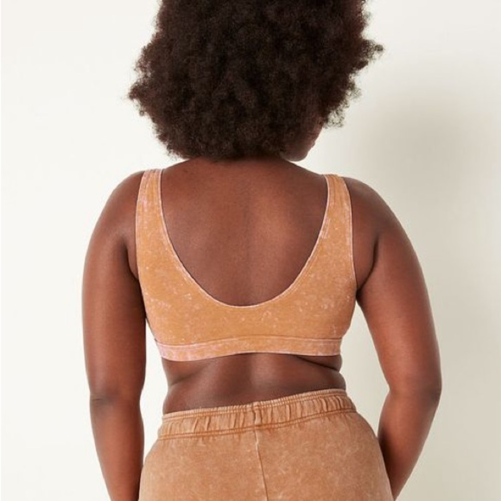 Victoria’s Secret Pink Lounging Cotton Scoop Bralette Warm Brown Enzyme Wash